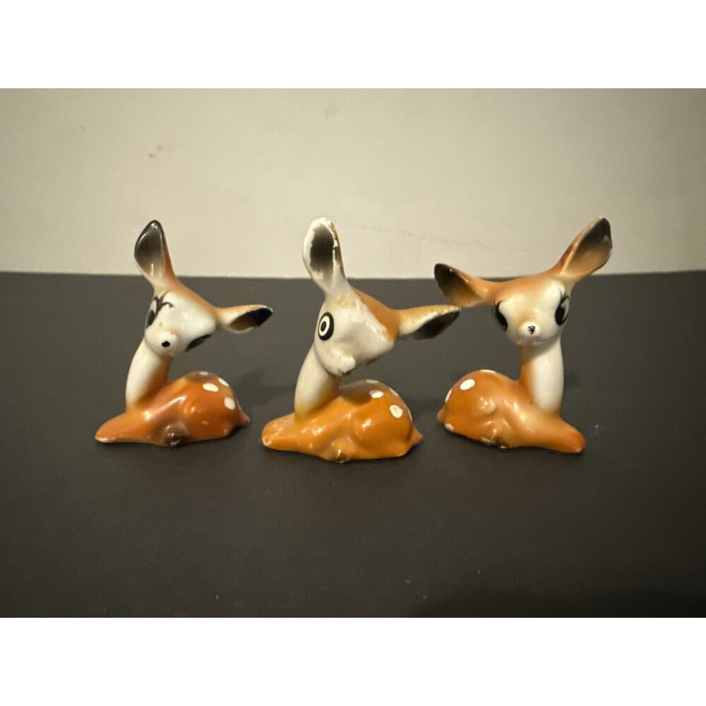 VTG 3 Porcelain Hand Painted Deer Fawn Figurines Japan